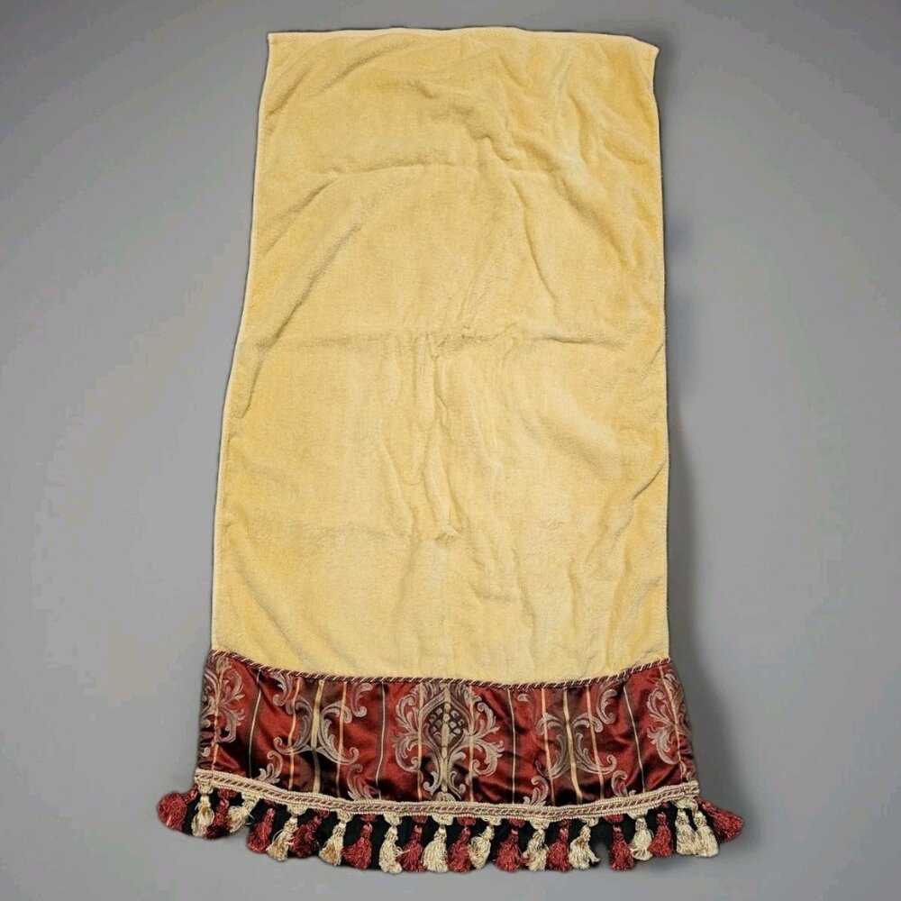 Croscill Elegant Burgundy And Gold Tasseled Bath Towel 48x25" Hollywood Regency
